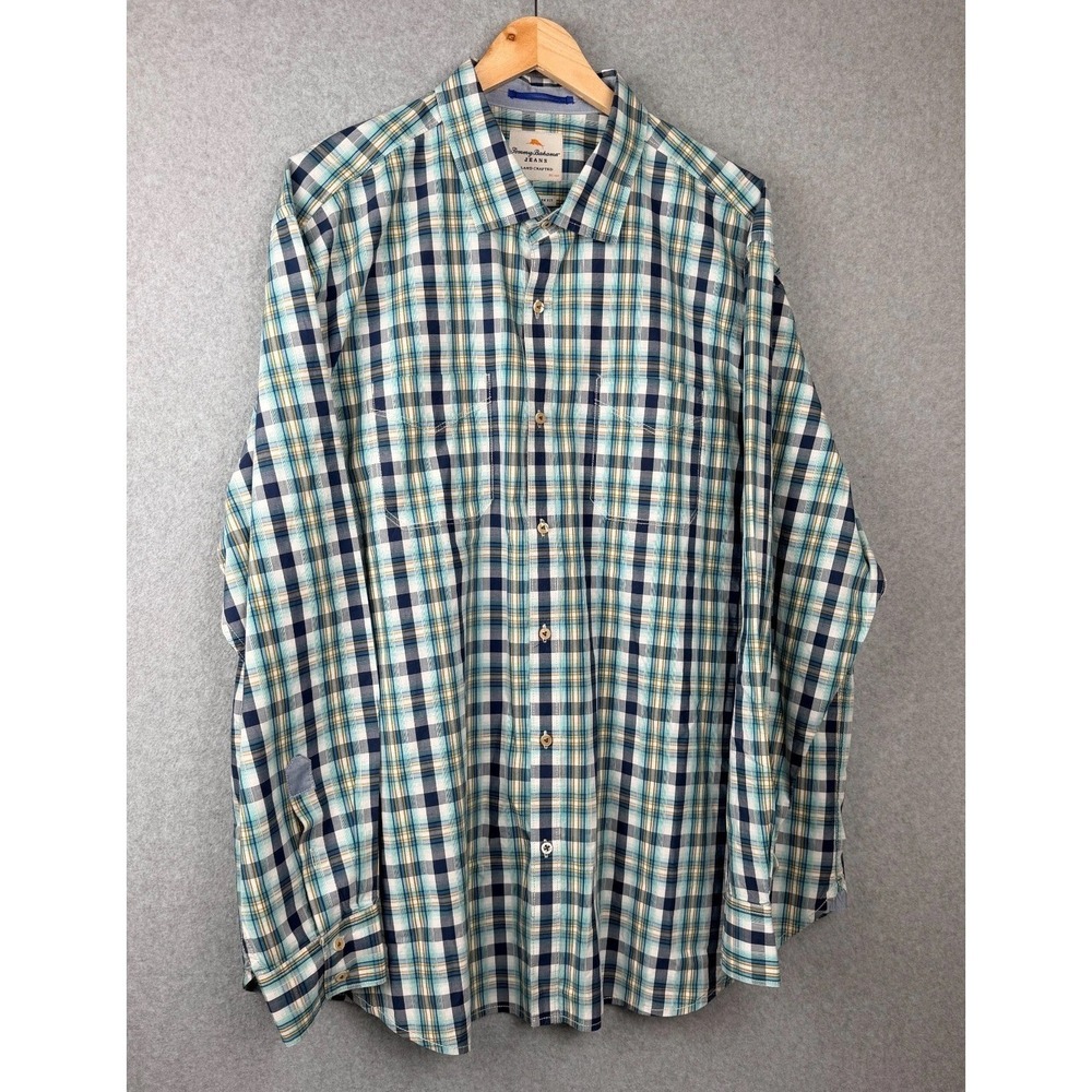Tommy Bahama Jeans Plaid Button Front Shirt XXL Blue Cotton Casual (read Desc)